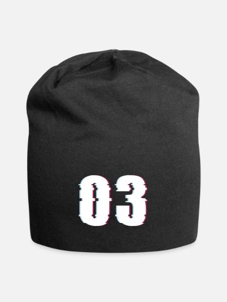 Three 3 Three 03 Number Effect Distorted Number - Jersey Beanie - black