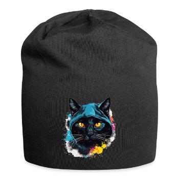 Katzenkopf Schwarze Katze Bombay Happy Cat Katzen - Jersey-Beanie - Schwarz - Vorne