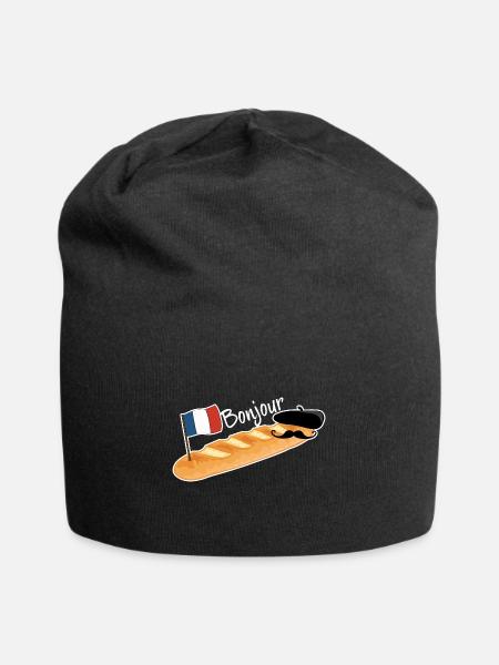 Bonjour - Lustiges französisches Baguette - Jersey-Beanie - Schwarz