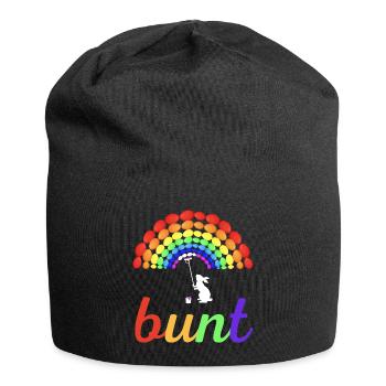 Frohe Ostern Regenbogen mit malendem Osterhasen - Jersey-Beanie - Schwarz - Vorne