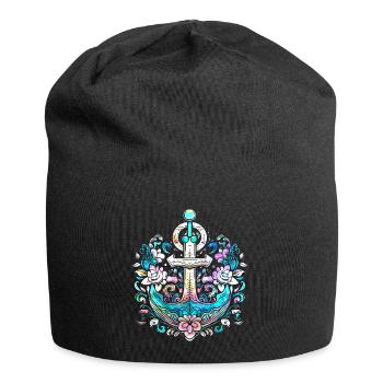 Ancre, Rétro, Mer, Maritime, Style Tatouage, Symbole - Bonnet en jersey - noir - Devant