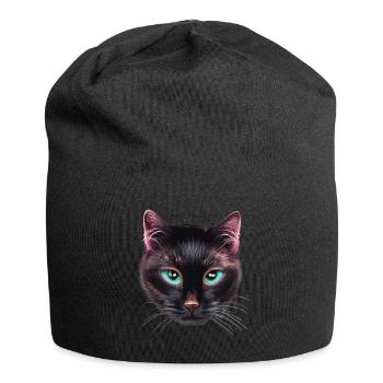 Schwarze Katze mit blauen Augen nicht glücklich - Jersey-Beanie - Schwarz - Vorne
