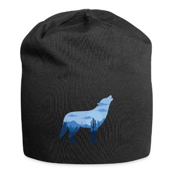 Loup hurlant à la pleine lune | Cadeau silhouette - Bonnet en jersey - noir - Devant