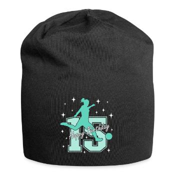 15. Geburtstag Fussball Fussballspielerin - Jersey-Beanie - Schwarz - Vorne