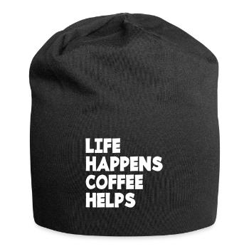 Leben Kaffee hilft Koffein Müde Lustig Spruch - Jersey-Beanie - Schwarz - Vorne