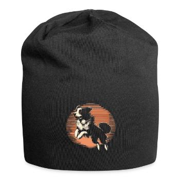 Border Collie sauteur dans un style vintage - Bonnet en jersey - noir - Devant