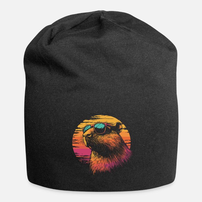 Capybara mit Sonnenbrille - Jersey-Beanie - Schwarz