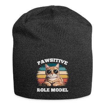 Funny Tabby Cat Pawsitive Role Model - Jersey Beanie - charcoal grey - Front