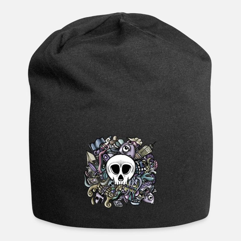 Doodle Skull - Jersey Beanie - black