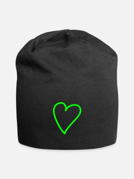 Herz Freihand Grün - Jersey-Beanie - Schwarz