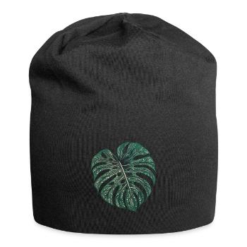 Gepunktetes Monstera Blatt, Pflanzen Motiv - Jersey-Beanie - Schwarz - Vorne