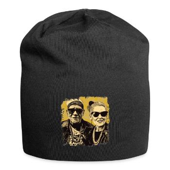 Cooles Bestager Punker Pärchen mit Sonnenbrillen - Jersey-Beanie - Schwarz - Vorne