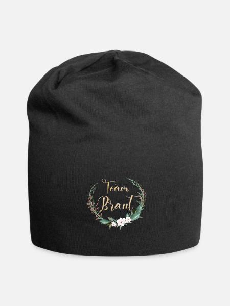 Team Bride Kreis Blumen Blätter personalisierbar - Jersey-Beanie - Schwarz