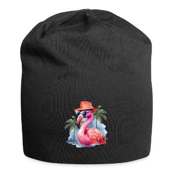 Cooler Flamingo Sonnenbrille Hut Party Palmen - Jersey-Beanie - Schwarz - Vorne