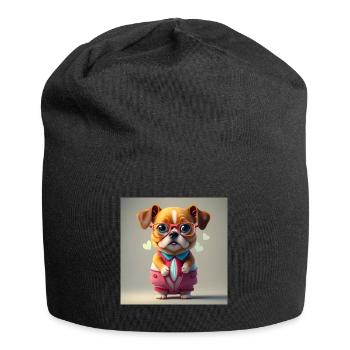 Hunderote Brille - Jersey-Beanie - Schwarz - Vorne