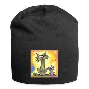 Babykatze und grimmige alte Katze - Jersey-Beanie - Schwarz - Vorne