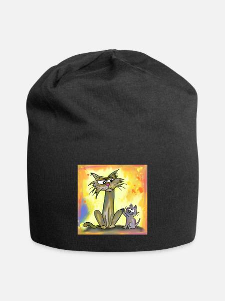 Babykatze und grimmige alte Katze - Jersey-Beanie - Schwarz