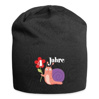 Schnecke gratuliert zum 4. Geburtstag ich bin vier - Jersey-Beanie - Schwarz - Vorne