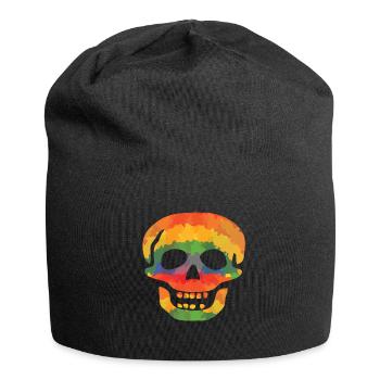 Farbiger Totenschädel - Jersey-Beanie - Schwarz - Vorne