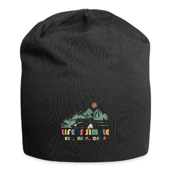 Life is simple. Eat. Sleep. Camp - Jersey Beanie - black - Front