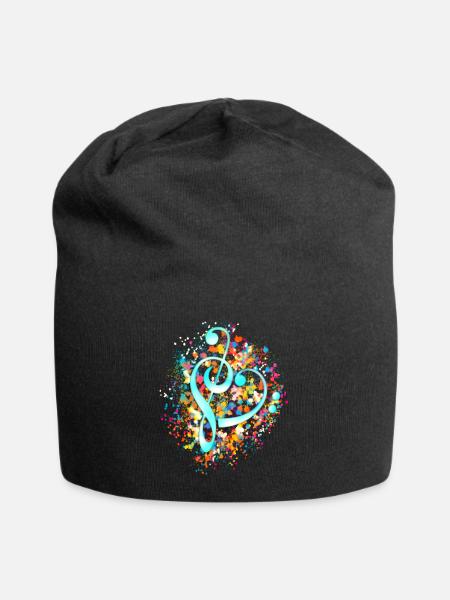 Notenschlüssel Musik Herz Musiknoten Bass Noten - Jersey-Beanie - Schwarz