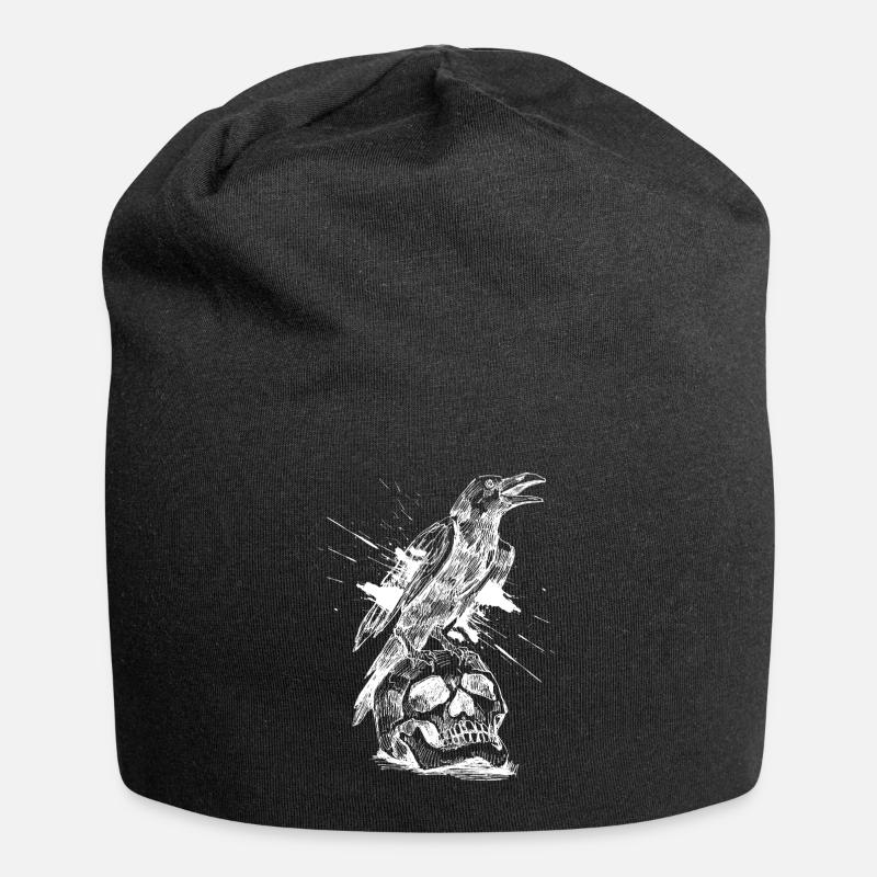 Rabe und Schädel - Jersey-Beanie - Schwarz