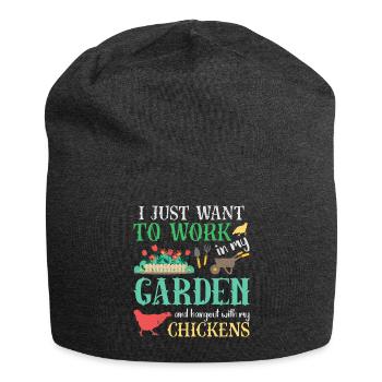 Work In My Garden Hangout With My Chickens - Jersey Beanie - charcoal grey - Front