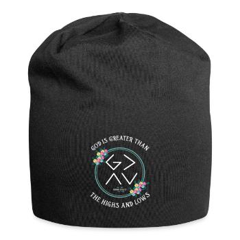 Gott ist größer als die Höhen und Tiefen - Jersey-Beanie - Schwarz - Vorne