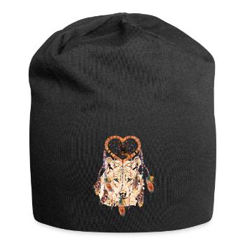 Wolf Traumfänger Falke - blaue Augen - Jersey-Beanie - Schwarz - Vorne
