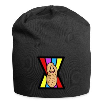 Erdnuss Erdnüsse Nuss Nüsse Nahrung fröhlich - Jersey-Beanie - Schwarz - Vorne