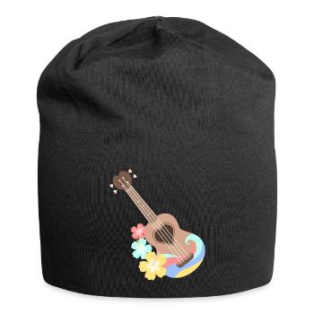 Brown-Herz-Ukulele mit Hibiscus-Blumen - Jersey-Beanie - Schwarz - Vorne