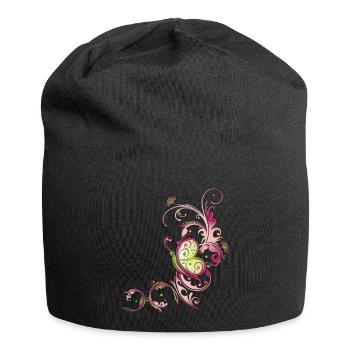 Florale Ranke mit Blumen und Schmetterling - Bonnet en jersey - noir - Devant