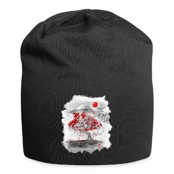 Mount Fuji hinter einem Kirschbaum - Jersey-Beanie - Schwarz - Vorne