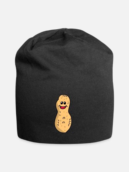 Erdnuss Erdnüsse lustig niedlich Nuss Emotion froh - Jersey-Beanie - Schwarz