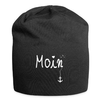 Moin Begrüßung - Moin mit Möwe - Jersey-Beanie - Schwarz - Vorne