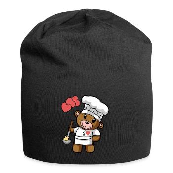 Teddybär Kochkunst kochen Koch Küche Gourmet - Jersey-Beanie - Schwarz - Vorne