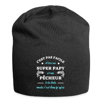 t shirt super papy pecheur humour peche homme - Bonnet en jersey - noir - Devant