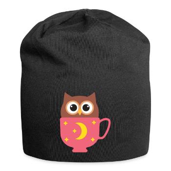 Owl in the cup - Jersey Beanie - black - Front