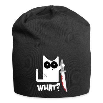 What? Cat with knife - cool cat motif - Jersey Beanie - black - Front