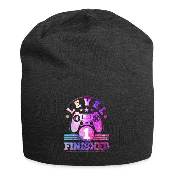 1 Birthday Level 1 Finished - Jersey Beanie - charcoal grey - Front