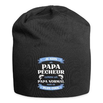 papa pecheur cool humour peche homme cadeau drole - Bonnet en jersey - noir - Devant