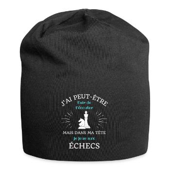 dans ma tete echecs humour echecs et mat homme - Bonnet en jersey - noir - Devant