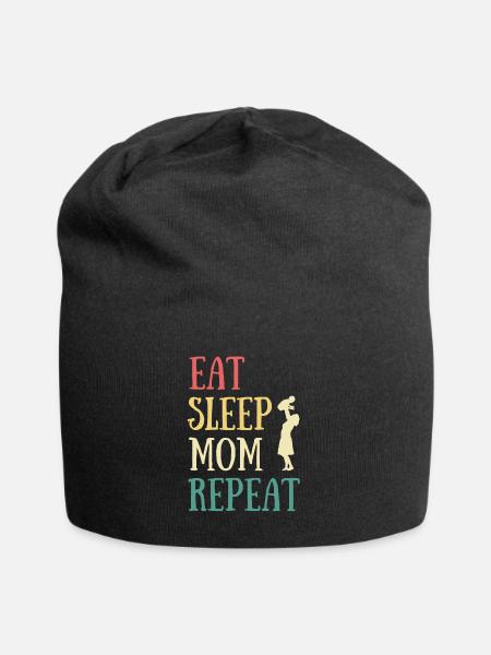 eat sleep mom humour maman bébé cadeau grossesse - Bonnet en jersey - noir