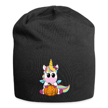 Licorne avec lanterne à la citrouille - Bonnet en jersey - noir - Devant
