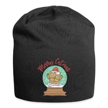 Merry Catmas - Christmas, Cat in Snow Globe - Jersey Beanie - black - Front
