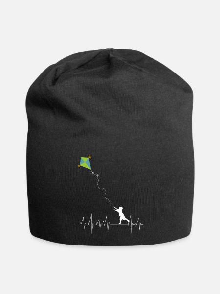 Lenkdrachen Drachen Herzschlag Drachenfliegen - Jersey-Beanie - Schwarz