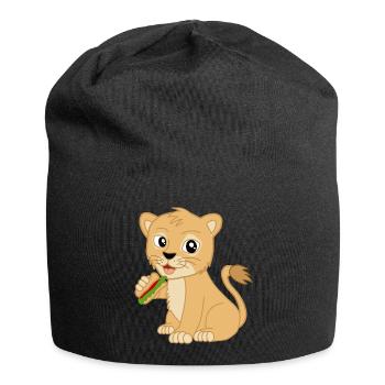 Mignon bébé lion avec sandwich - Bonnet en jersey - noir - Devant