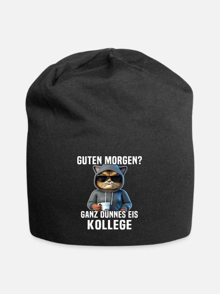 Dünnes Eis Katze Kaffee Morgenmuffel - Jersey-Beanie - Schwarz