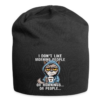 Morning People Coffee Cat - Jersey-Beanie - Schwarz - Vorne
