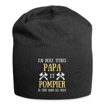 papa pompier homme deux titres humour idée cadeau - Bonnet en jersey - noir - Devant